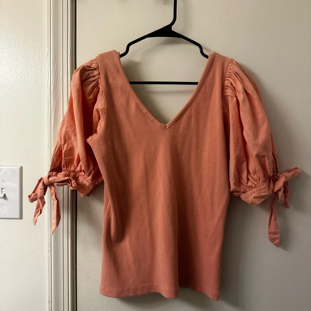 Maeve by Anthropologie Puff Sleeve Ribbed V-Neck Top - Picture 6 of 6